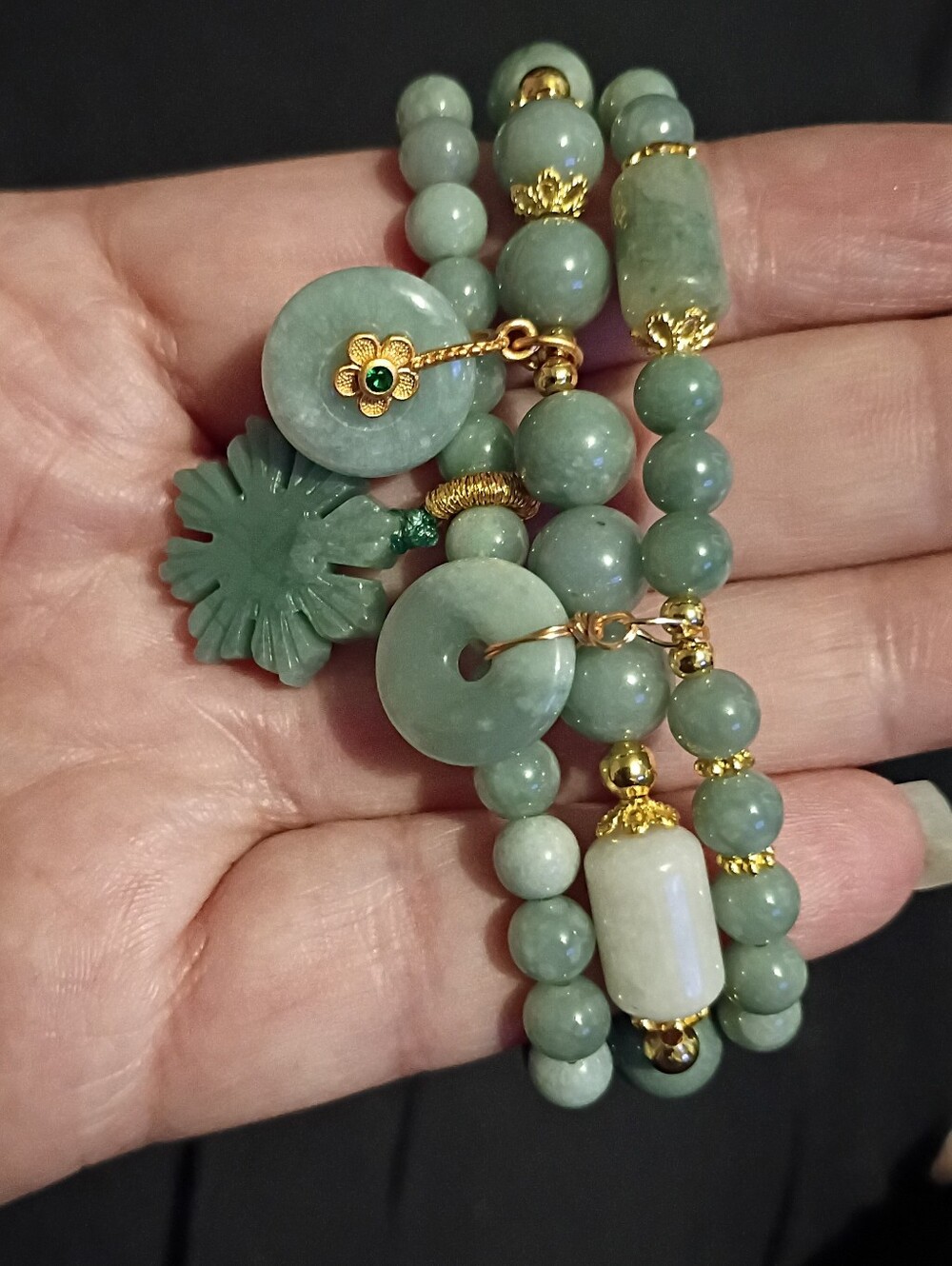 NIB Jade Jewelers Natural Grade A Jadeite 3-Piece Bracelet Stack